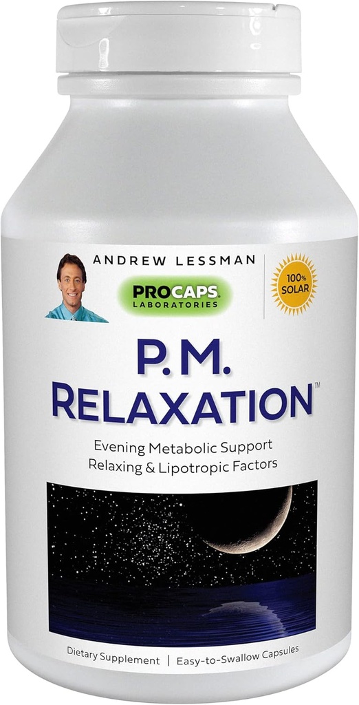 ANDREW LESSMAN P.M. Ontspanning - 180 Capsules - Natuurlijke ondersteuning voor een rustige slaap met Melatonine, Valeriaan, Passiebloem, Hop, kamille. No Morning Grogginess Small Eenvoudig doorslikken Capsules