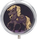 Round Pill Case 3 Compartment Clip Art of A Horse Pill Box Mini Medicine Pill Organizer Portable Travel Pillbox for Pocket Purse Metal Pill Container for Vitamins Fish Oil Supplements
