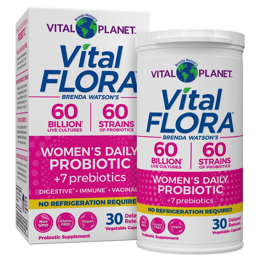 Vital Planet - Vital Flora Probiotics pour les femmes 60 Million CFU, différentes souches, la plate-forme quotidienne Probiotique stable avec prébiotiques organiques, pour le soutien vaginal, immunitaire et la santé digestive 30 capsules