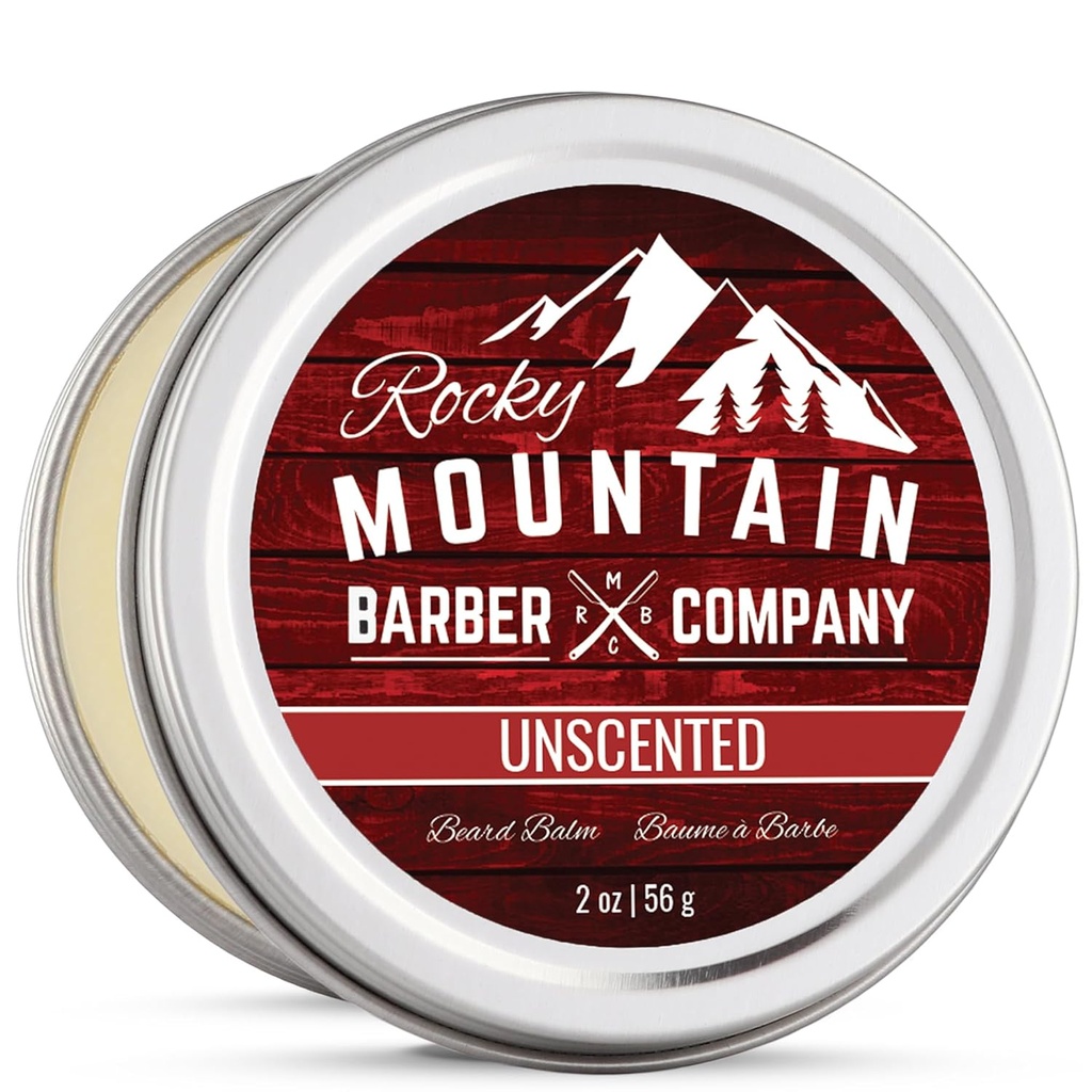 Rocky Mountain Barber Company Baard Balm - Classic Unscented - 100% Natural - Premium Wax Blend with Nutrient Rich Bees Wax, Jojoba, Coconut Oil
