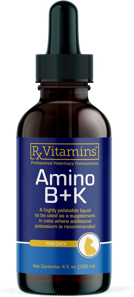 Rx Vitamines Amino B+K - Supplément Vitamine B & Potassium Cats - avec Acides Amino Taurine & Lysine - Aides au chat Rein Support & Immune Support pour chats - Foie & Bacon 4oz