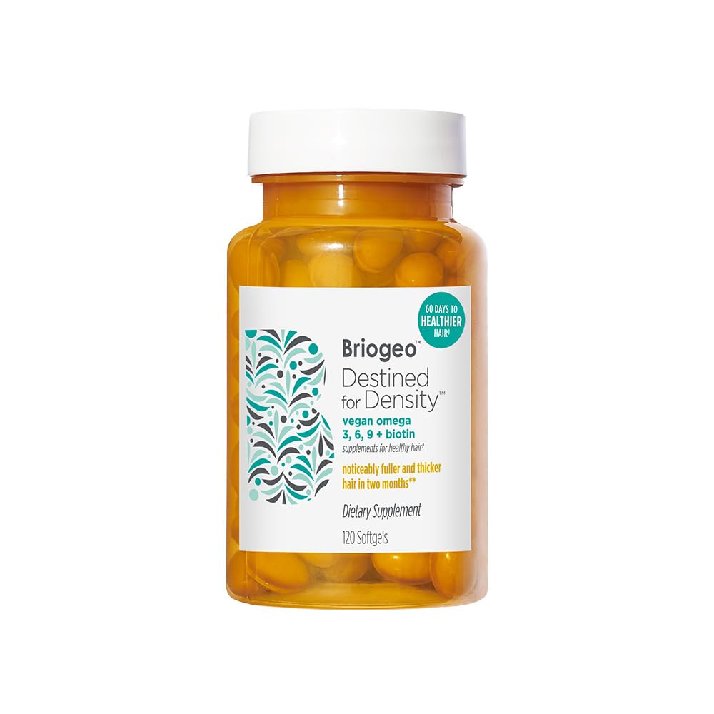 Briogeo Voorbestemd voor dichtheid Veganistische Omega 3, 6, 9 + Biotine Supplementen voor gezond haar, Ondersteunt Fuller, gezonder haar, huid, en nagels, Veganistisch, wreed-vrij, 120 Softgels