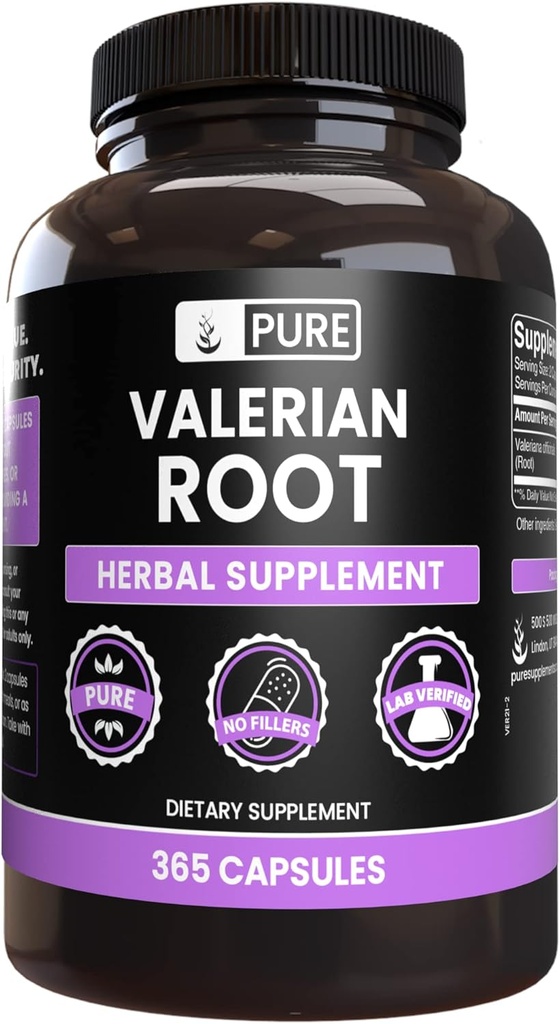 PURE ORIGINEEL INGREDIËNTEN Valeriaanwortel (365 capsules) Geen Magnesium of rijstvullers, altijd zuiver, Lab geverifieerd