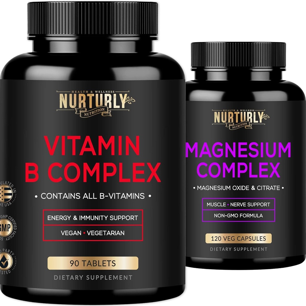 Complexe de magnésium et de vitamine B - Citrate de magnésium 500MG - B Vitamines B1,B2,B3,B5,B6,B7,B9,B12 et Biotine - Relaxatio musculaire, Sommeil et énergie, Immunité et soutien de l'humeur