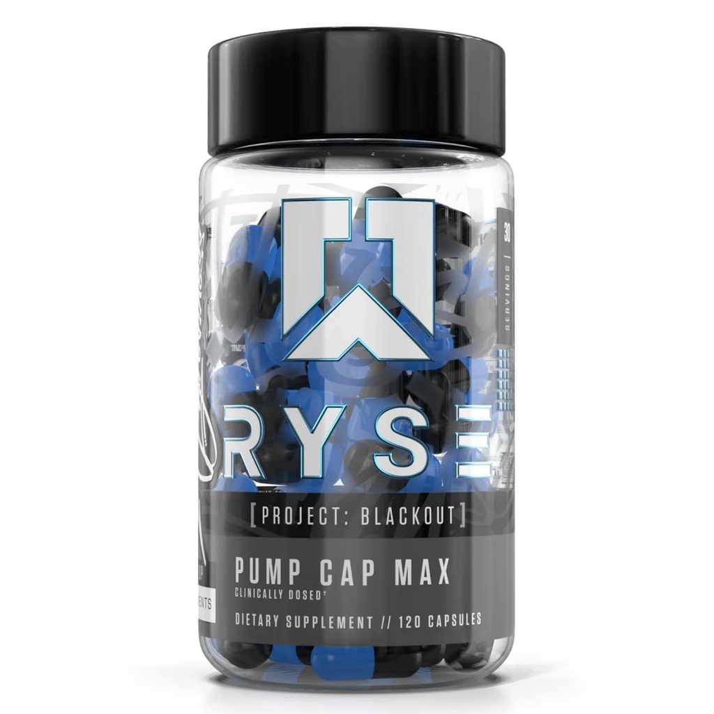 RYSE Project Blackout Pump Cap Max - Pre-workout Nitric Oxidative Booster Supplement voor mannen met Betaine Nitriden & Citrulline Peptiden voor maximale spierpompen en bloedstroom - 30 porties (120 telling)