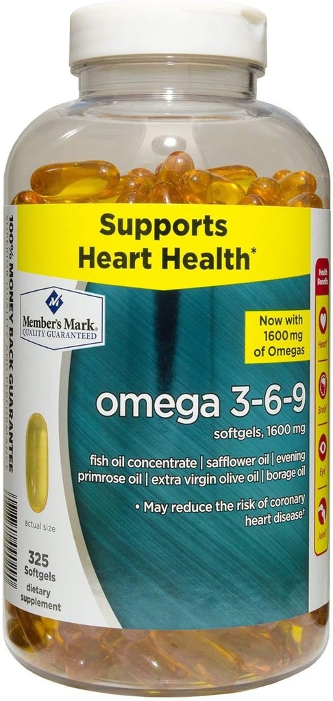 Mark Omega 3, 6, 9 Dieetsupplement 1600 Mg, Zachte Gels, 325Count