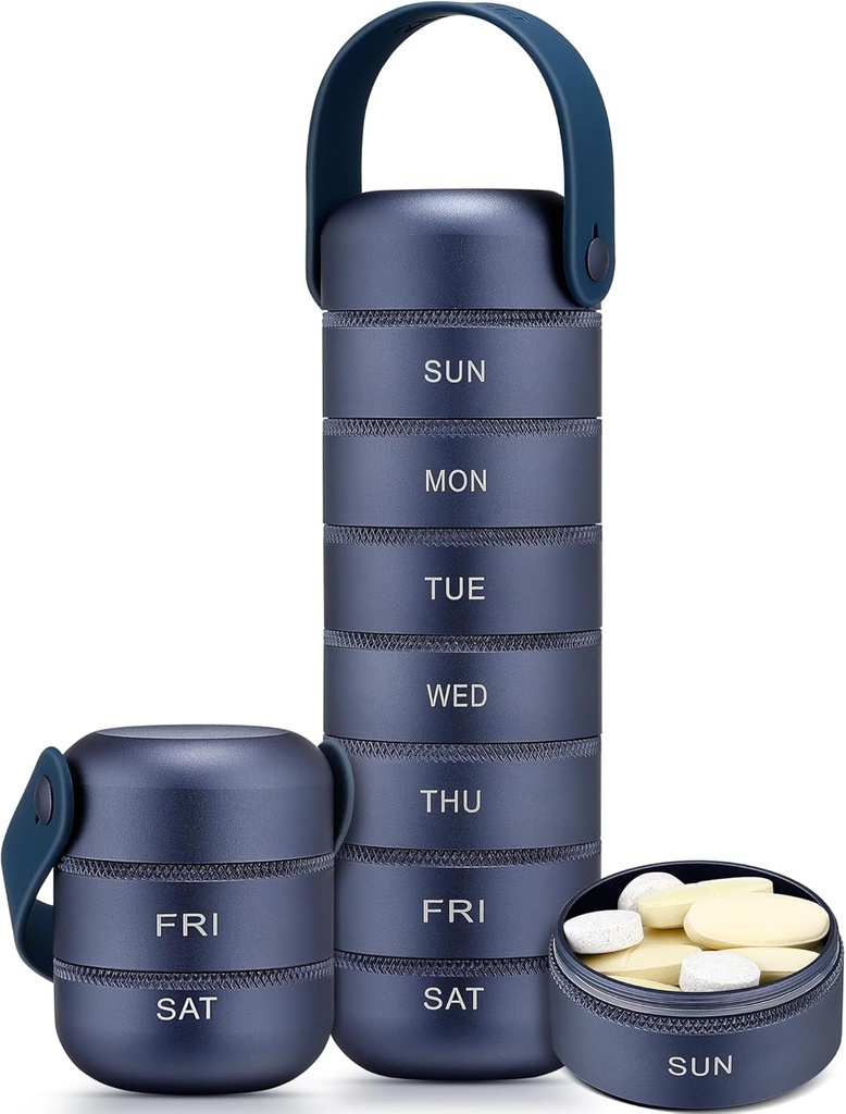 Zannaki metaal wekelijks pil Organisator, grote reis pil doos 7 dagen, waterdichte dagelijkse pil geval met siliconen handvat, aluminium Legering Portable pil houder voor vitamine, geneeskunde, supplement, pillen