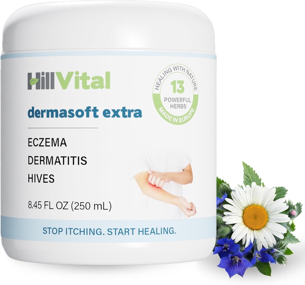 HillVital Eczema Cream voor kinderen - Hydrating Moisturizer voor volwassenen, Herbal Baby Eczema Relief, Itch Relief Hives Treatment, Anti Itch Lotion en Seborrheic Dermatitis Balm 8.5 fl oz