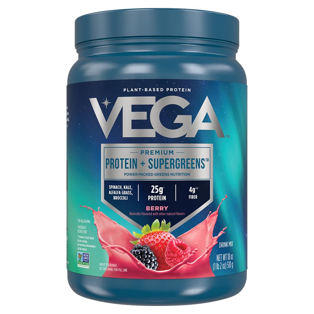 Vega Proteïne en Groen Proteïne Poeder Gemengde Berry (11 Servings) 25g Plant Based Protein Plus Veggies, Vegan, Non-GMO, Pea Proteïne voor vrouwen en mannen, 1.2lbs