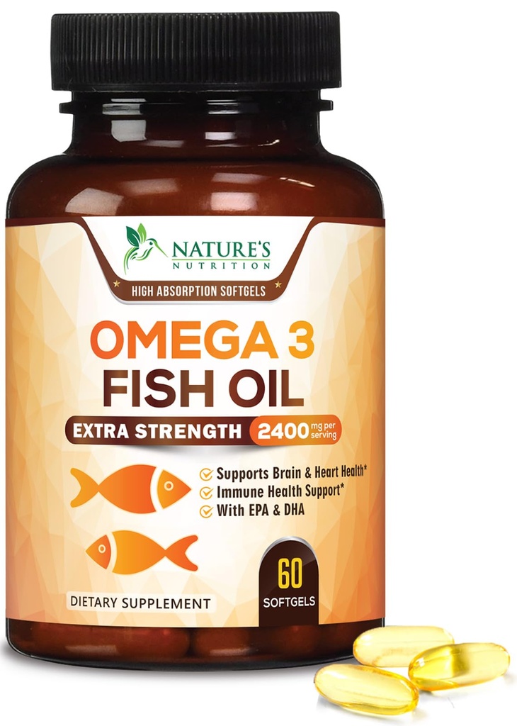 Omega 3 Fish Oil 2400 mg Triple Strength EPA & DHA vetzuren voor hart, hersenen en gezamenlijke ondersteuning 