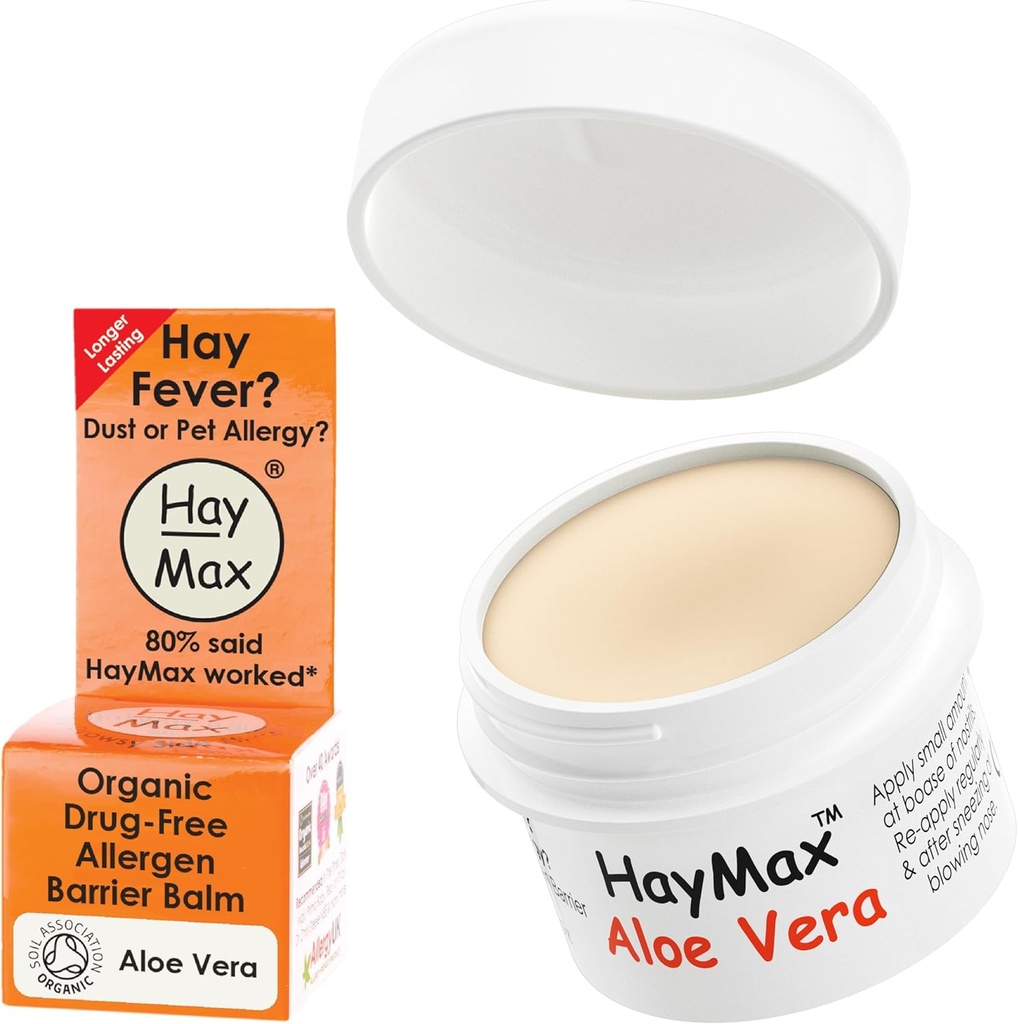 HayMax Allergen Barrier Balm - Aloë Vera 0,17 fl oz - Biologische, Natuurlijke en Niet-Drowsy Hooi Koorts & Allergie Relief Balm - Blokken Pollen & andere Allergenen Deeltjes - Geweldig voor volwassenen, kinderen & zwangere vrouwen