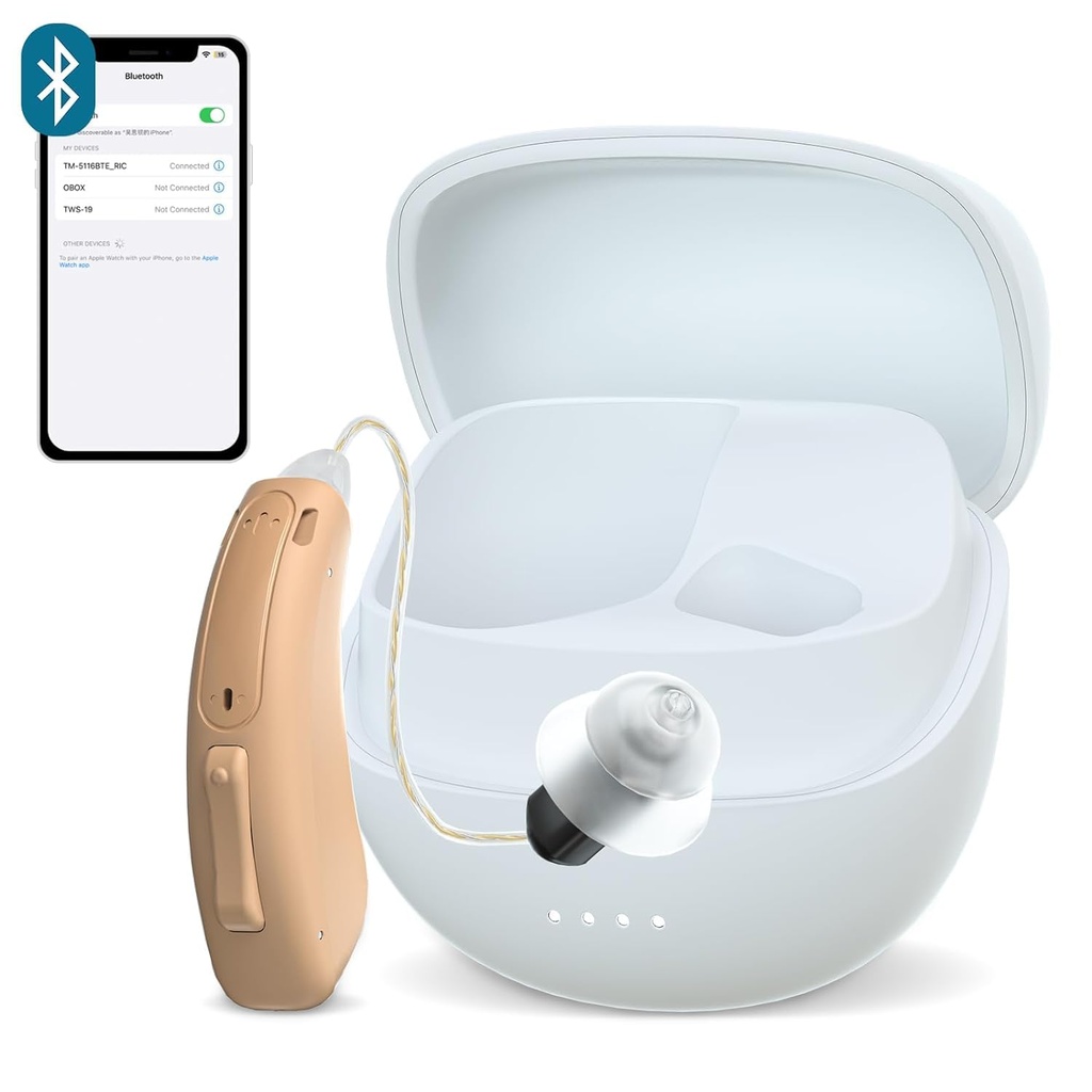 RIC Single Hearing Aid for Senioren ,CUSTOM FIT Digital Over-The-Counter Oplaadbare Tinnitus Masking Premium Hearing Aid Solution voor volwassenen, Bijna onzichtbare Bluetooth Call ingeschakeld,Auto-On, 1pc Left Side