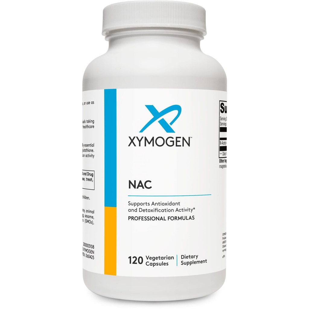 XYMOGEN NAC N-acétyl-Cysteine 600mg - Cardiopathie, Antioxydant, Détox hépatique + Supplément de soutien immunitaire - Soutien de la synthèse du glutathion - Supplément NAC non OGM (120 capsules)