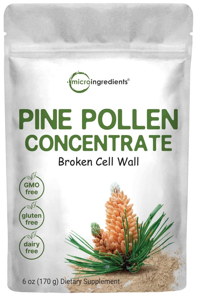 Micro-ingrédients Pure Pine Pollen Powder, 6 Once, Wild Harvest an Broken Cell Wall, soutient le système immunitaire santé, stimule l'énergie, antioxydant et androgène, Pas d'OGM, végétalien amical
