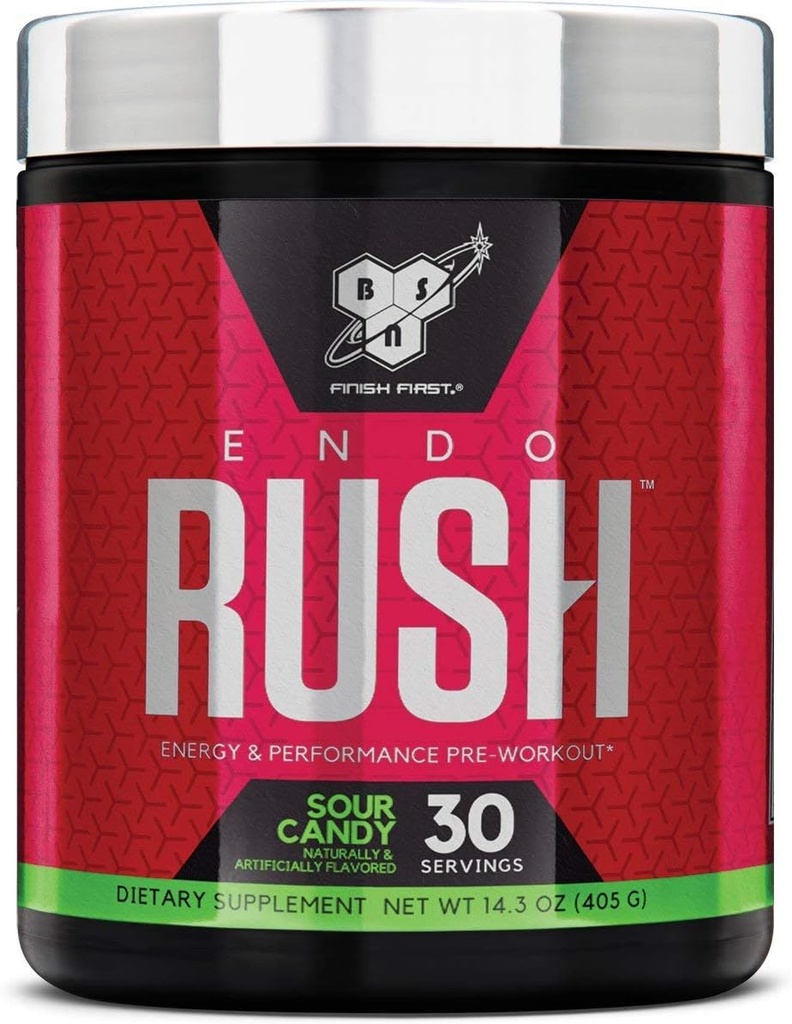 BSN Endorush Pre Workout Powder, Energy Supplement voor mannen en vrouwen, 300 mg Cafeïne, met Beta-Alanine en Creatine, Sour Candy, 30 Servures, 14,3 Ounce (pakket van 1)