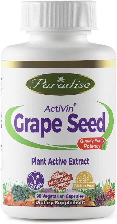 Gélules végétariennes d'herbes paradisiaques, graines de raisin Activine avec Amla, 90 comtes