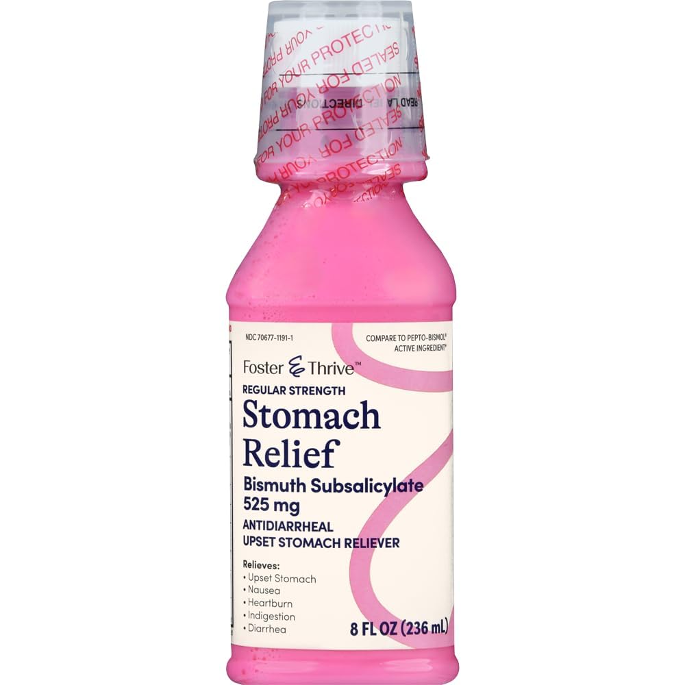 Foster & Thrive Maagrelief Liquid for Misselijkheid, Heartburn, Indigestie, Maagklachten en diarree - Snelle verlichting voor 5 symptomen, Antidiarrheal, Bismut Subsalicylate 525 mg, Original, 8 Oz