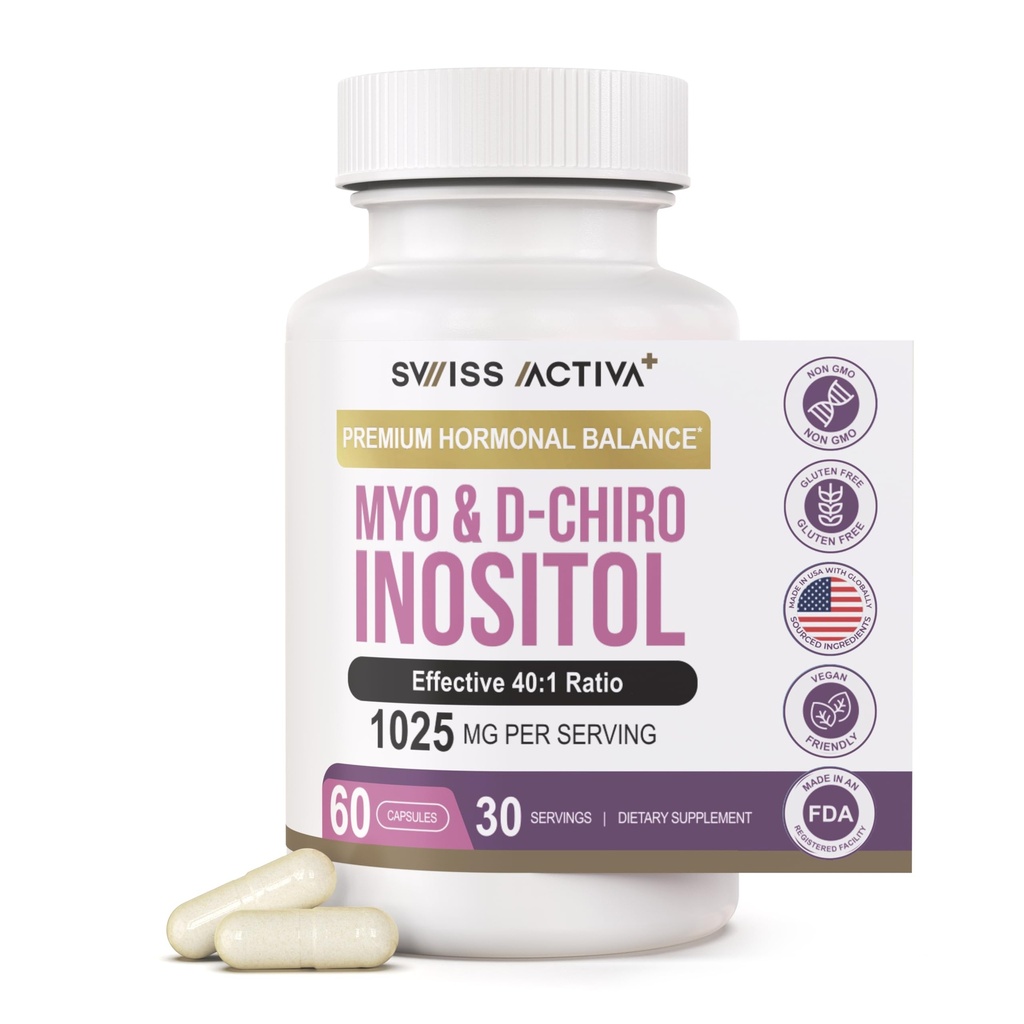 Zwitserse Activa+ Labs Myo Inositol Supplement & D-Chiro Inositol Supplement - Premium Hormone Balance for Women & PCOS Supplements - Regulate Menstrual Cycle - Ovarian Support - 30 Days Supply
