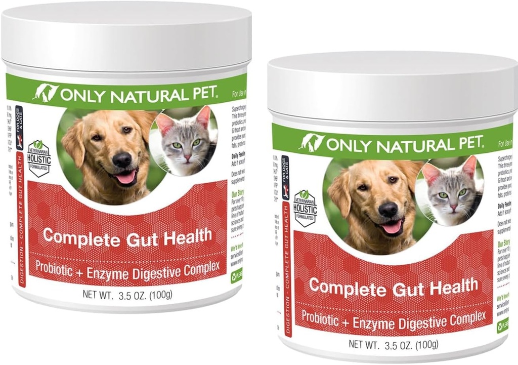 Alleen Natural Pet Complete Gut Health Complex - Probiotica & Digestief Enzyme Supplement voor honden en katten - bevordert gezonde spijsvertering, immuunsysteem, Nutriënt Absorptie -3.5oz poeder (verpakking van 2)