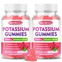 2 Pack Gommies de potassium, Chlorure de potassium 1000mg pour les adultes, Supplément de potassium sans sucre Gommies de soutien Électrolyte Balance & Crampes de jambes pour les femmes et les hommes, Raspberry Flavor, 120 Comte