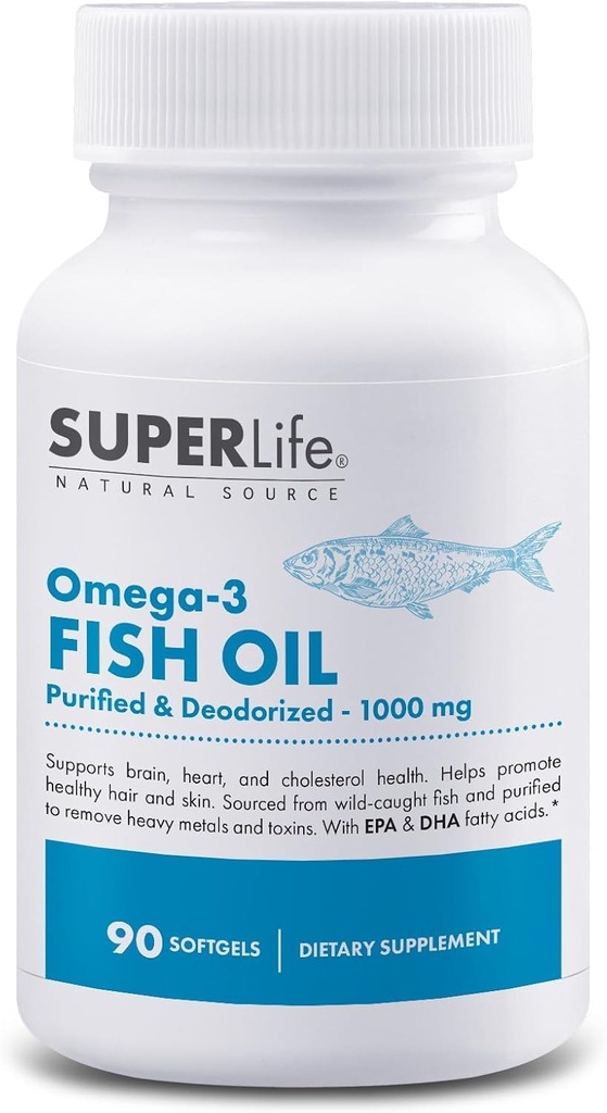 Omega-3 Visolie - 1000 mg Gezuiverde en ontgeurde van wilde gevangen vis met EPA & DHA vetzuren Ondersteunt hart, hersenen, haar en huidgezondheid supplement - 90 Softgels