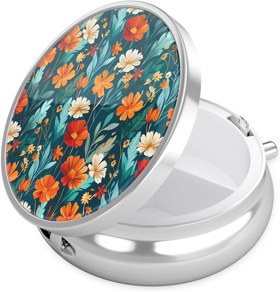 Nipichsha Pill Box, kleine pil geval voor portemonnee & Pocket, leuke reis medicijnen Organisator, draagbare geneeskunde container houder om vitamines te houden, medicijnen, visolie & supplement, B04-mooie bloemen