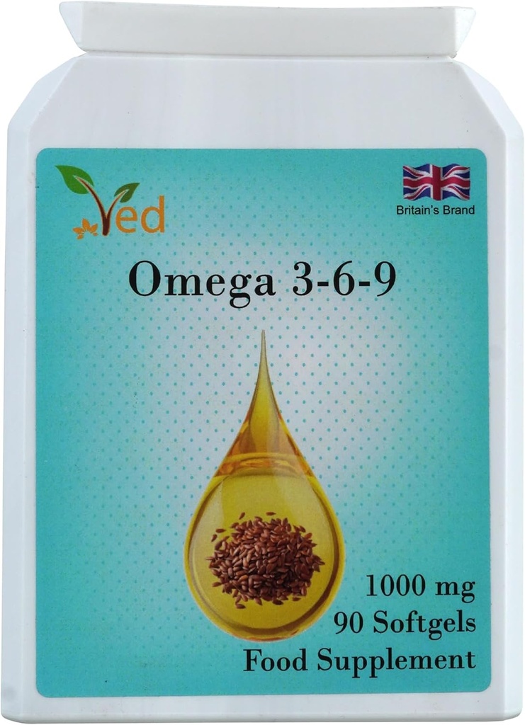 Ved Omega 3-6-9 Food Supplement softgel, van Cold Press Vlaszaadolie, 1000 mg 90 Zachte Gel - 90 Days