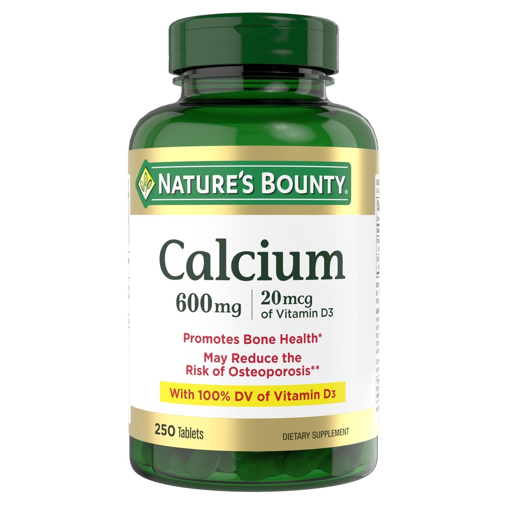 Bounty Calcium Carbonaat & Vitamine D, ondersteunt Immune Health & Bone Health, 600 mg Calcium & 800IE Vitamine D3, 250 tabletten