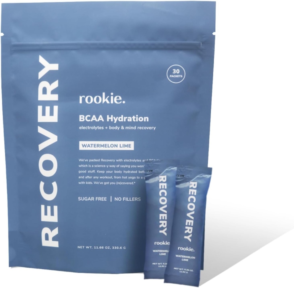 Rookie Wellness Recovery BCAA - Electrolyte en BCAA Powder met 5 g vertakte Aminozuren voor spierherstel, Elektrolyten voor hydratatie, & Slechts 10 Calorieën (30 Servers, Watermeloen Lime)
