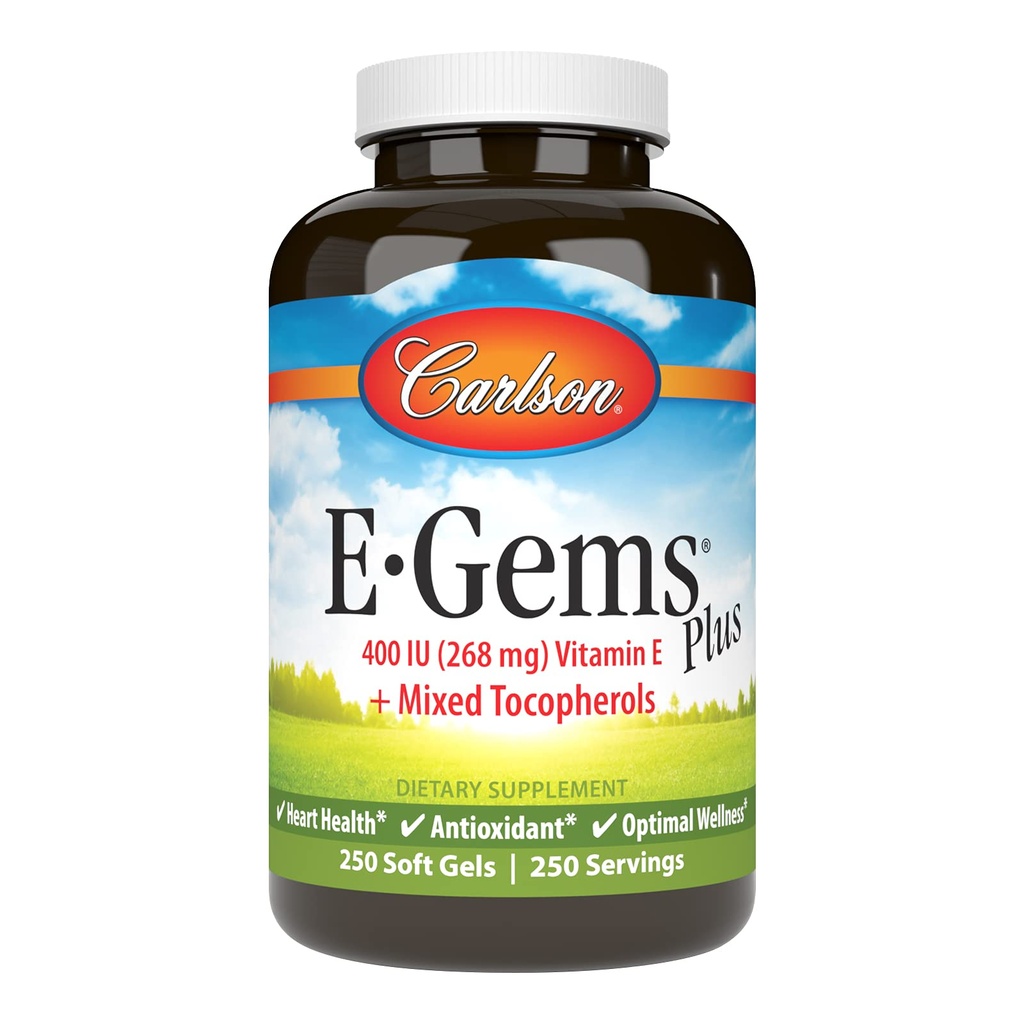 Carlson - E-Gems Plus, Vitamine naturelle E 400 UI, soutient un cœur en santé, 250 gels mous