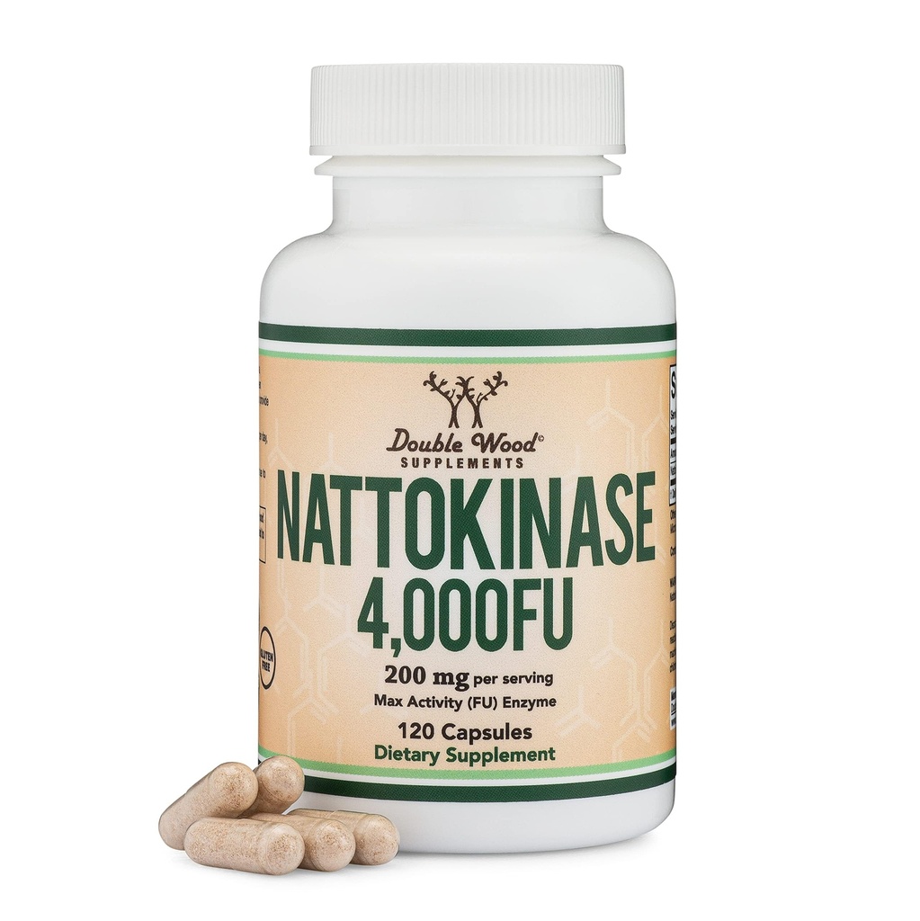 Nattokinase Supplement 4.000 FU-servers, 120 capsules (verdwenen uit Japanse Natto) Systemische enzymen voor cardiovasculaire en Circulatoire ondersteuning door dubbel hout