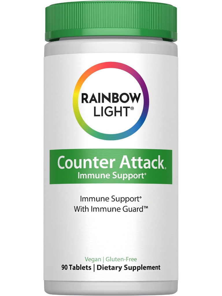 Rainbow Light Counter Attack Immune Support, Dietary Supplement biedt Immune Support, met vitamine C, zink en 3 doelgerichte kruiden Blends, veganistisch en glutenvrij, 90 Tellen