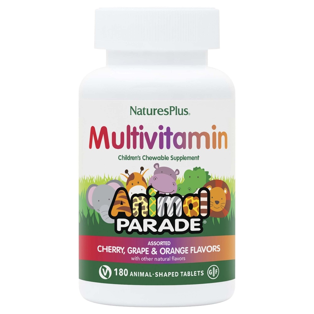 NaturesPlus Dierenparade Kinderen Kauwbare Multivitamine - 180 Animal-Shaped tabletten - Natuurlijke Assorted Smaken - Vegetarisch, Glutenvrij - 90 Serven
