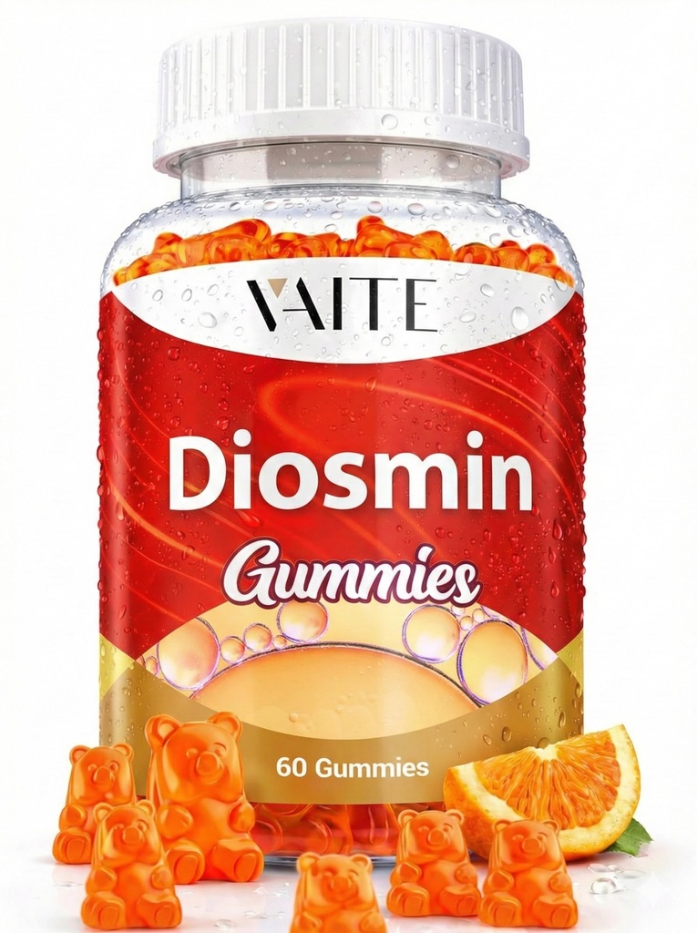 VAITE Diosmin 1000mg - Suppléments de soutien de la veine pour les veines varices - Supplément santé des jambes Formule Venous Optimizer, Citrus Bioflavonoïdes, Aide à la circulation pour les jambes, Chews Gummy, 60 Gummies végétaliens