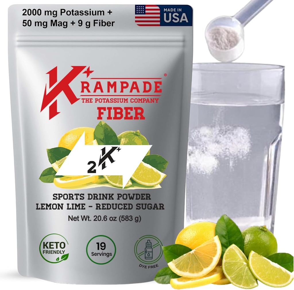 Supplément de fibre de Krampade Poudre d'électrolytes - 9g Fibre prébiotique + 2000mg Supplément de potassium + Magnésium