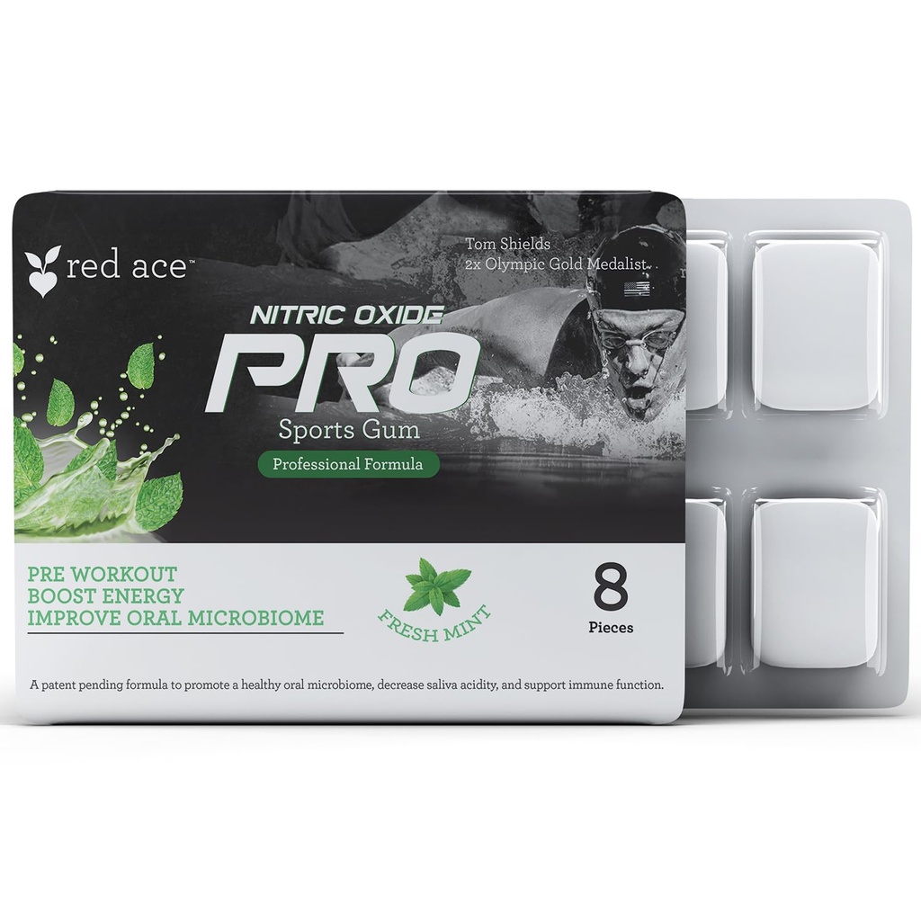 Red Ace Nitric Oxide PRO Sports Kauwgom met vitamine C en zink citraat - 8 stuks (Fresh Mint)