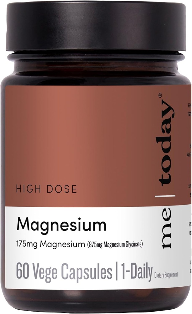 Me Today Supplément de Glycinate de magnésium – 175mg Capsule de Glycinate de magnésium à haute absorption pour la récupération musculaire, support du système nerveux, sommeil et relaxation – végétalien, non-OGM, 60 portions.