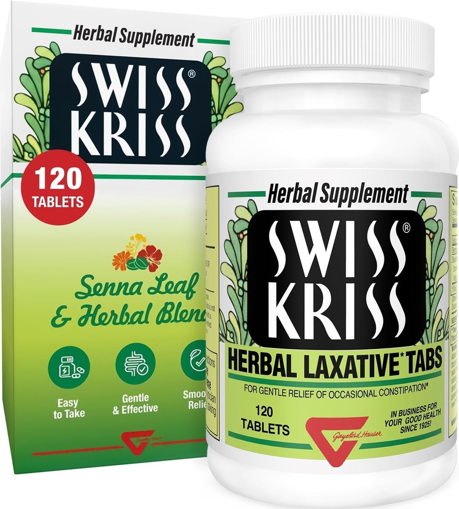 Swiss Kriss comprimés laxatifs à base de plantes, laxatifs doux et naturels pour le soulagement de la constipation pour les adultes et les enfants de plus de 6 ans, travaille en 6-12 heures, Senna Laxative, 120 comprimés Total