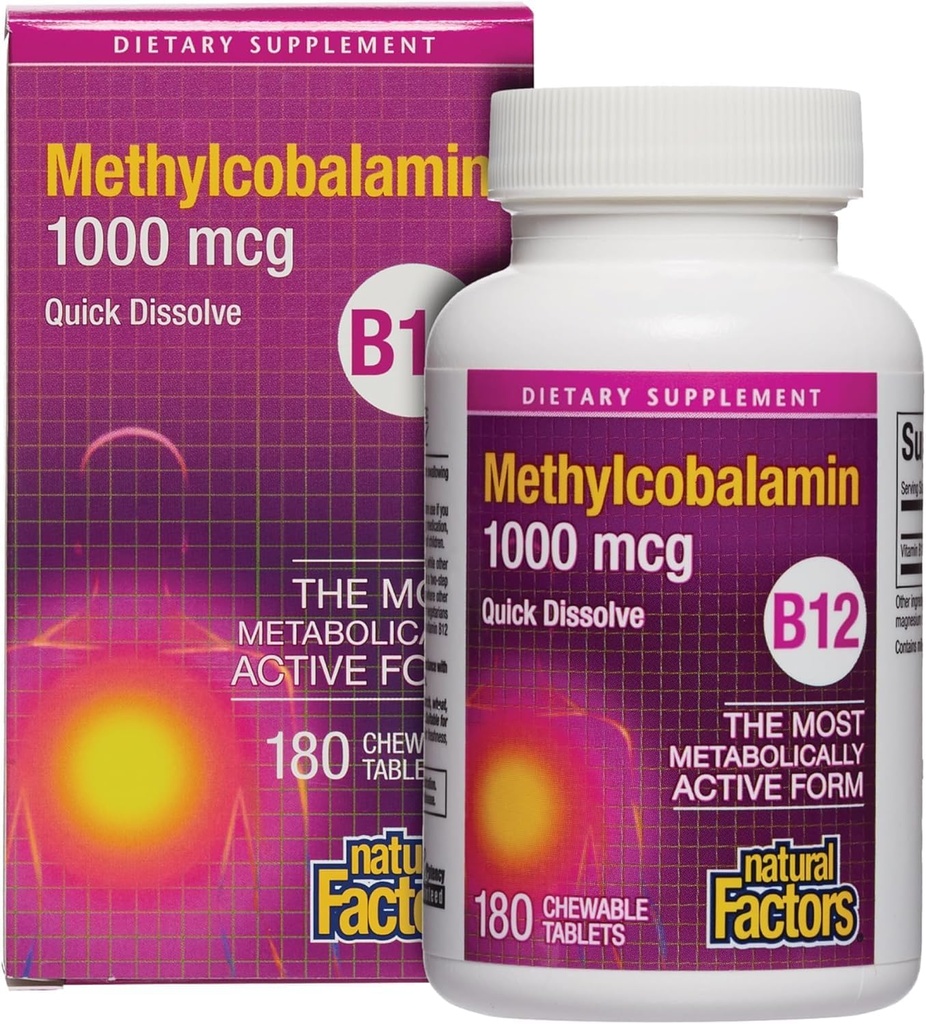 Natuurlijke Factoren, Vitamine B12 Methylcobalamine 1000 mcg, Biedt de Meest Metabole Actieve Vorm van B12, Quick Dissolving Tablets