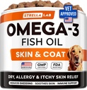 StrellaLab Omega 3 voor honden - (180Ct) Visolie Treats - Allergie & Itch Relief Skin & Coat Supplement - Droge jeukende huid, Antivergieten & Hot spots Behandeling - Pet Salmon Oil Chews - Chicken Flavor