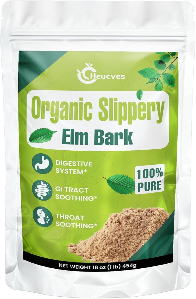 Gladde Elm, Gladde Elm Powder Organic, Elm Bark Made from Inner Bark - 1 Pond (349 Servings), Natuurlijke Kruiden helpt kalmeren de keel en hoesten & spijsvertering, diarree - 100% Pure & Vegan