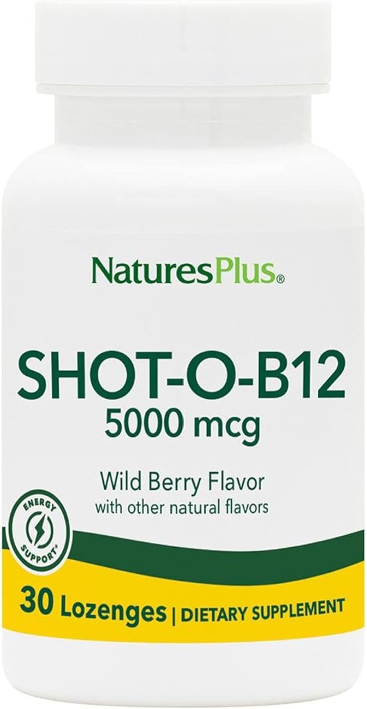 NaturesPlus Shot-O-B12-30 Lozen, Wild Berry smaak - 5000 mcg - Veganistisch, Glutenvrij - 30 porties