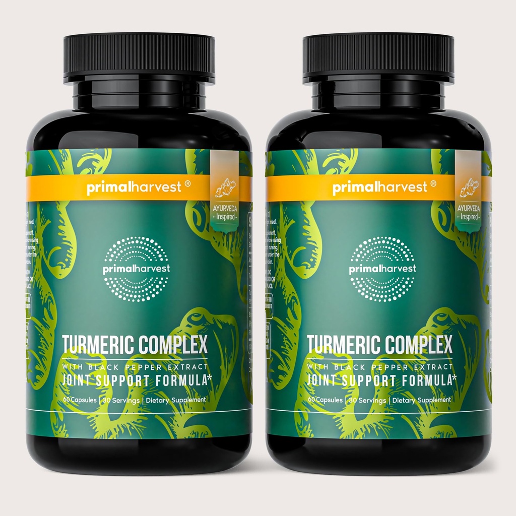 Primal Harvest 2 Pack, Primal Turmeric Complex w/Zwart Pepper Extract, Joint and Mobility Support Supplement for Women & Men, 120 Capsules