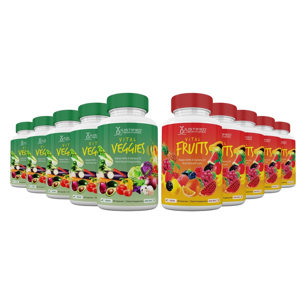Laboratoires justifiés (10 Pack Vital Fruits and Veggies Supplement Whole Food Red & Green Superfoods Non GMO Vegan Friendly 900 Capsules de légumes 10 bouteilles