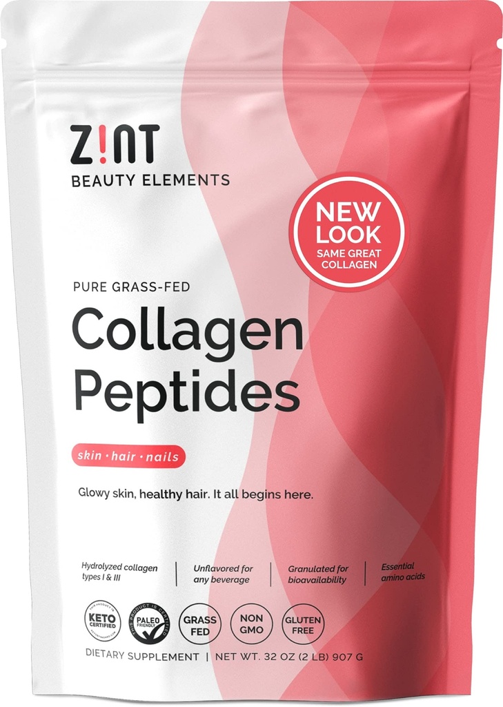 Zint Collageen Peptides Powder (32 oz) Grass-Fed, Gehydrolyseerd Type I & III 