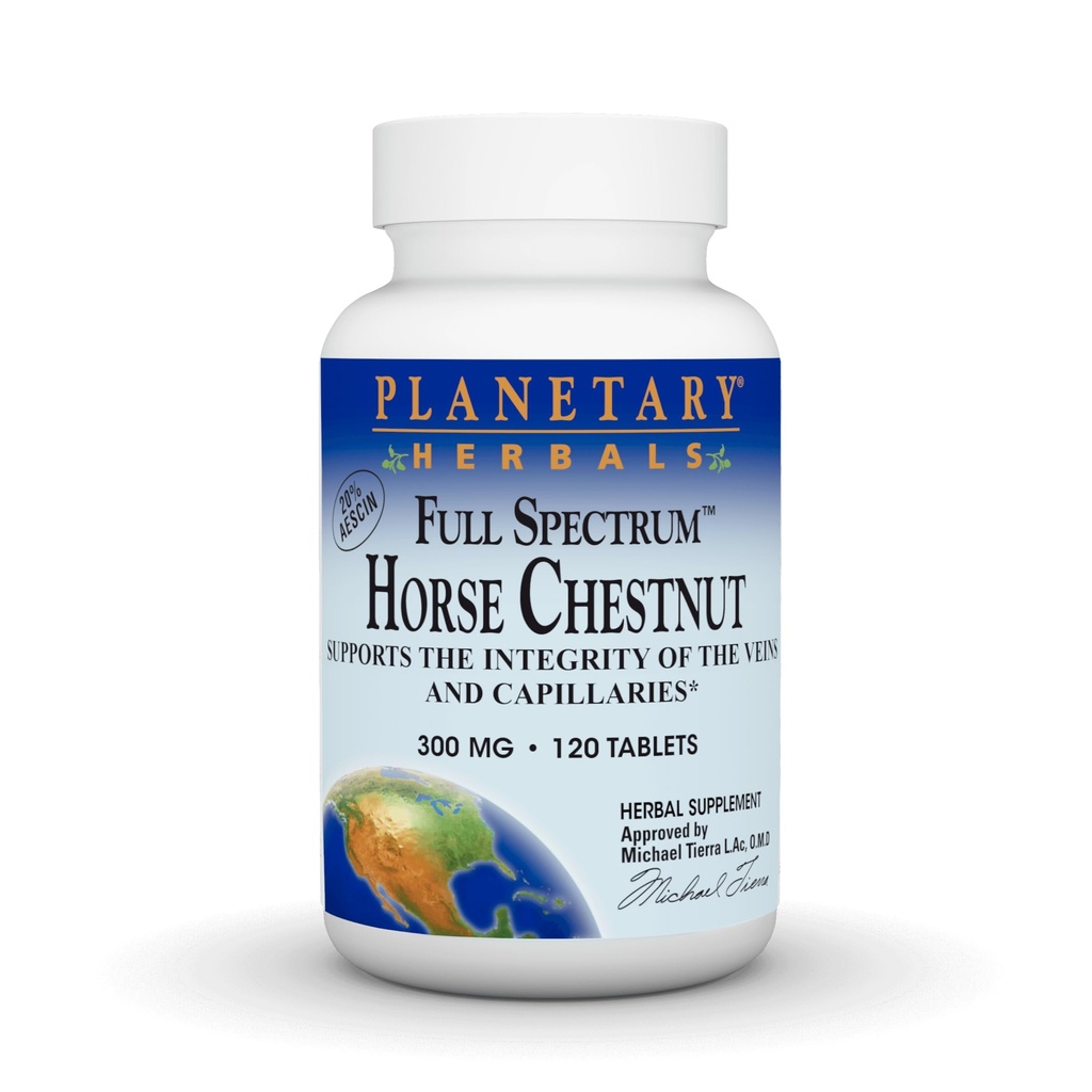 Planetaire kruiden Full Spectrum Horse Chestnut, ondersteunt de integriteit van de Veins en Capillaries*, 500 mg - 120 tabletten