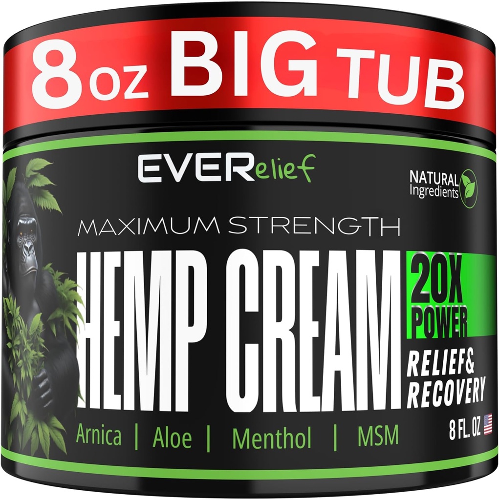 Hennep Cream Maximale Sterkte Relief Cream 8 OZ - Relieve Knie, hiep, Joint, Muscle & Lower Back Pain Ondersteuning 