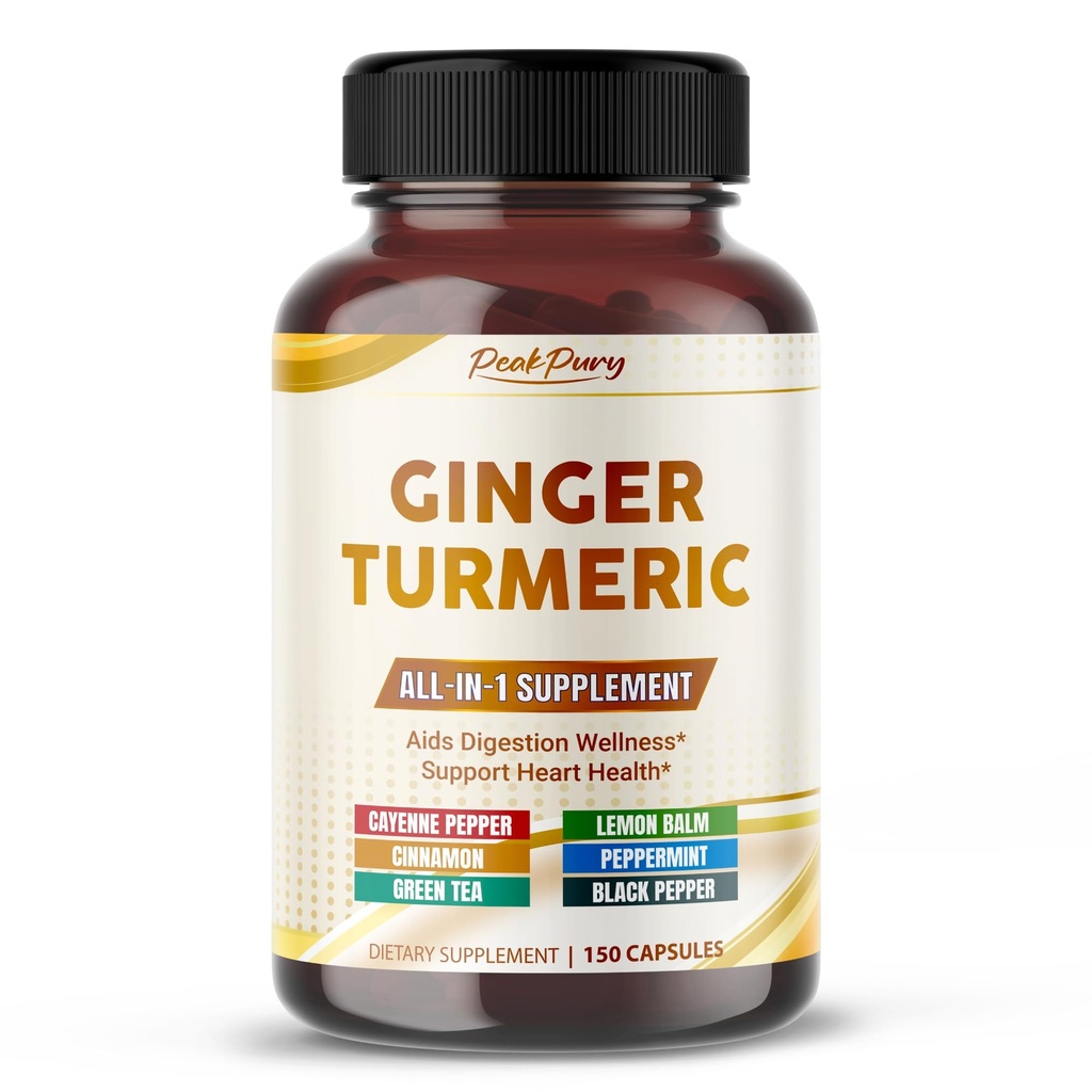 Ultra Ginger & Turmeric Aids Digestion & Supports Heart Health Inclusief Cayenne Pepper, Lemon Balm, Cinnamon, Peppermint, Green Tea - Made in The USA- 150 Capsules