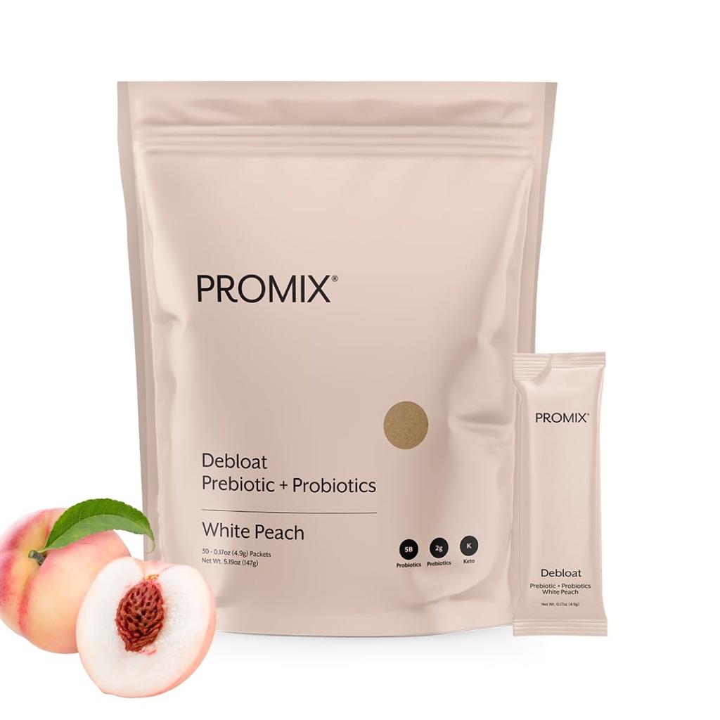 ProMix Nutrition Debloat Prébiotiques et probiotiques, Bloating Relief pour les femmes, Gut Cleanse Detox pour les hommes et le soutien immunitaire - Pêche blanche - 30 portions (paquet de 30)