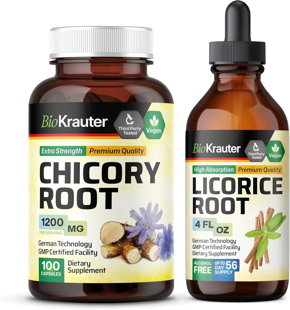 BIO KRAUTER Racine de chicorée 100 Capsules & Teinture de racine de réglisse 4 Fl. Oz.